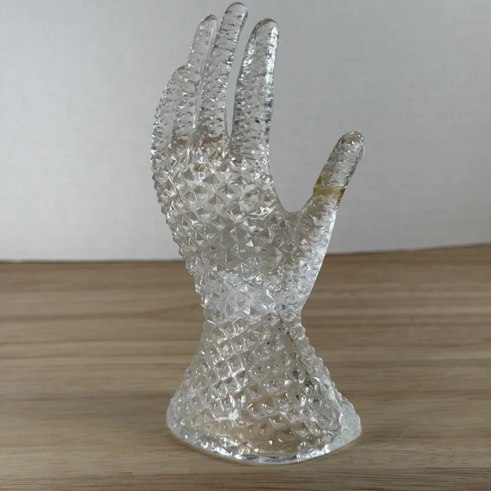 REPAIRED Vintage Chadwick Miller Crystal Hand Ring Jewelry Holder Clear Glass
